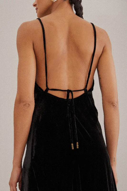 Black Richelieu Velvet Slip Dress