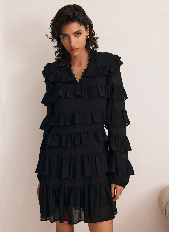 Black Ruffle Tiered Mini Dress