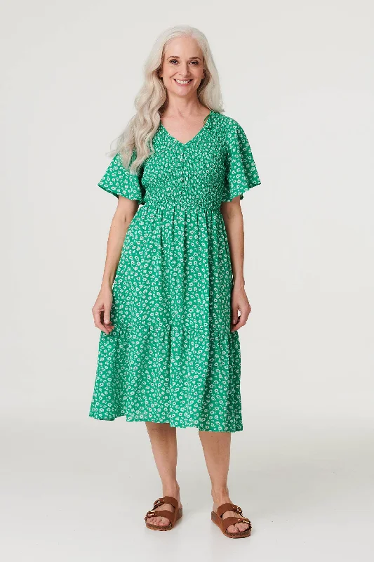 Ditsy Floral Midi Smock Dress