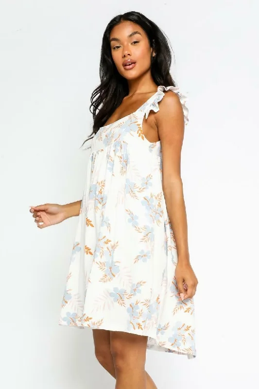 Mahalo Ivory Tropical Print Shift Dress