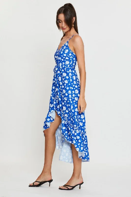 Print Midi Dress Sleeveless V Neck