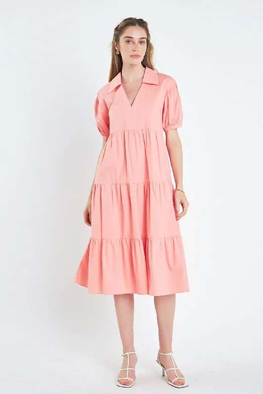 Short Puff Sleeve Midi Dress