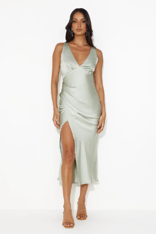 Accepting You Satin Midi Dress Sage