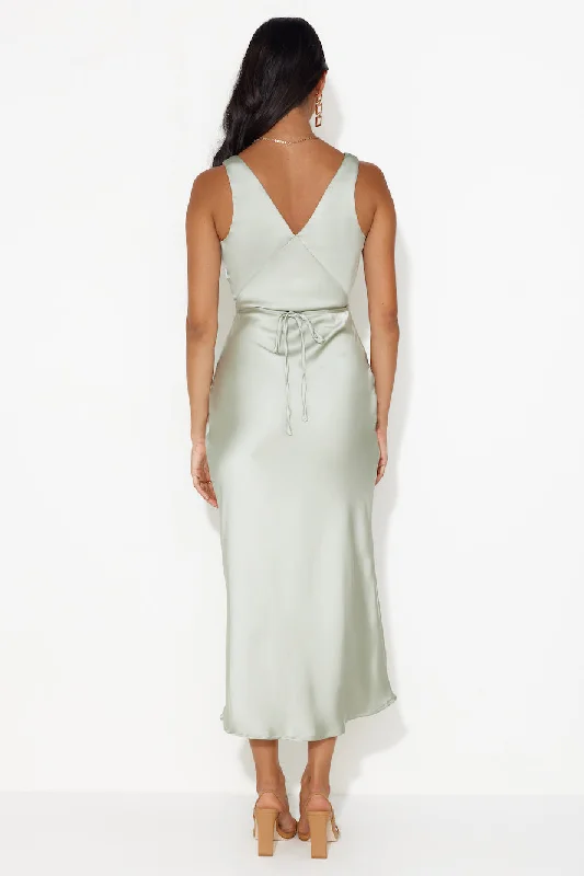 Accepting You Satin Midi Dress Sage