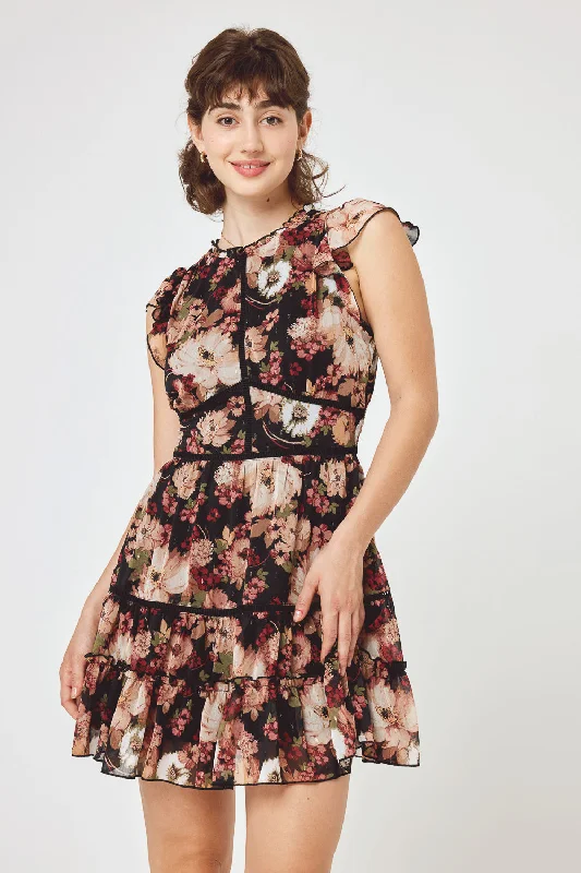 Black Floral Hi-Nick Ruffle Tiered Dress