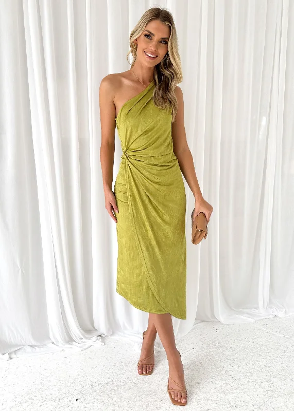 Dacer One Shoulder Midi Dress - Lime