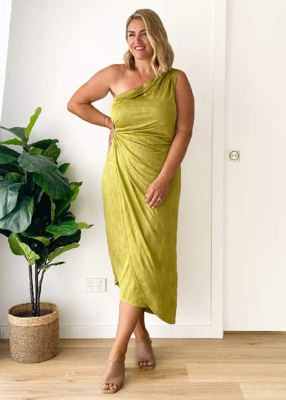 Dacer One Shoulder Midi Dress - Lime