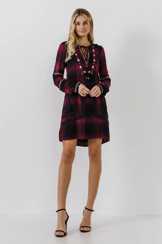 Dark Navy Plaid Dress