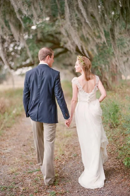 Elegant Cap Sleeve Long Chiffon Sweetheart Wedding Dress WD030