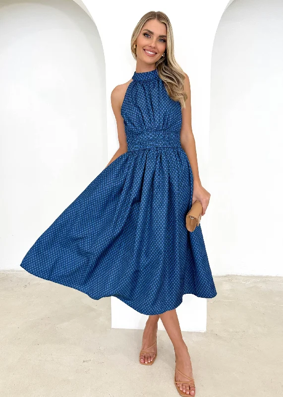 Exter Midi Dress - Navy Check