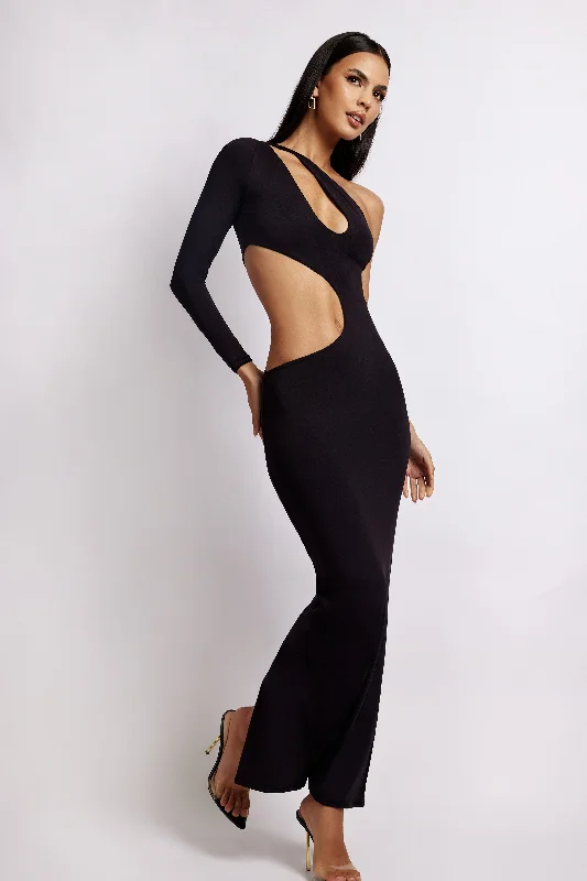 Joyce One Shoulder Cut Out Maxi Dress - Black