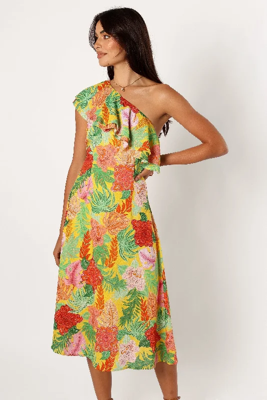 Kalama One Shoulder Midi Dress - Leilani Print