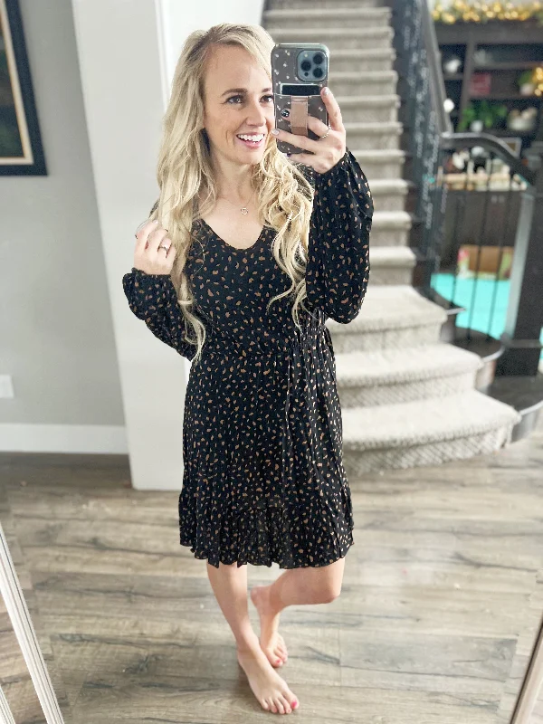 Make Your Happiness Long Sleeve Dress in Black