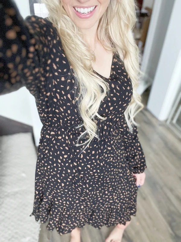 Make Your Happiness Long Sleeve Dress in Black