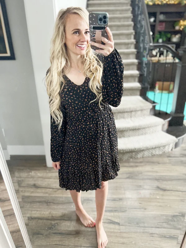 Make Your Happiness Long Sleeve Dress in Black