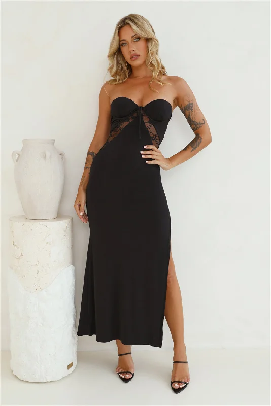 Skyscraper Strapless Lace Maxi Dress Black