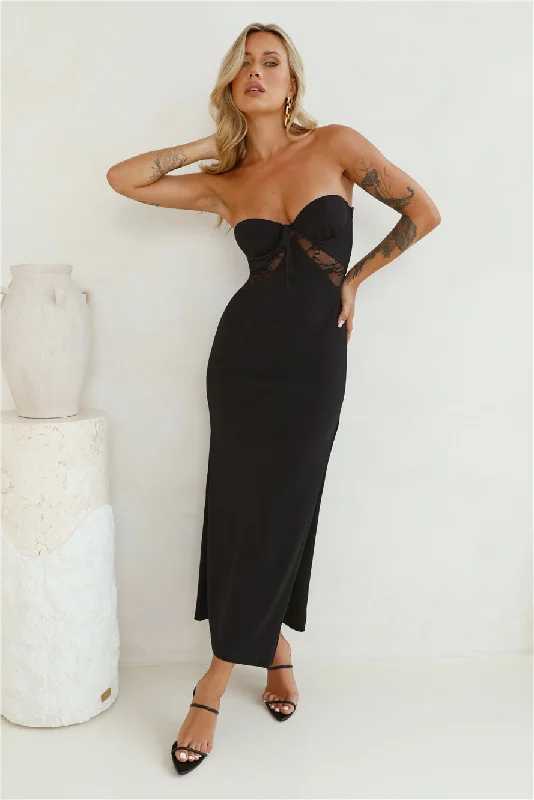 Skyscraper Strapless Lace Maxi Dress Black