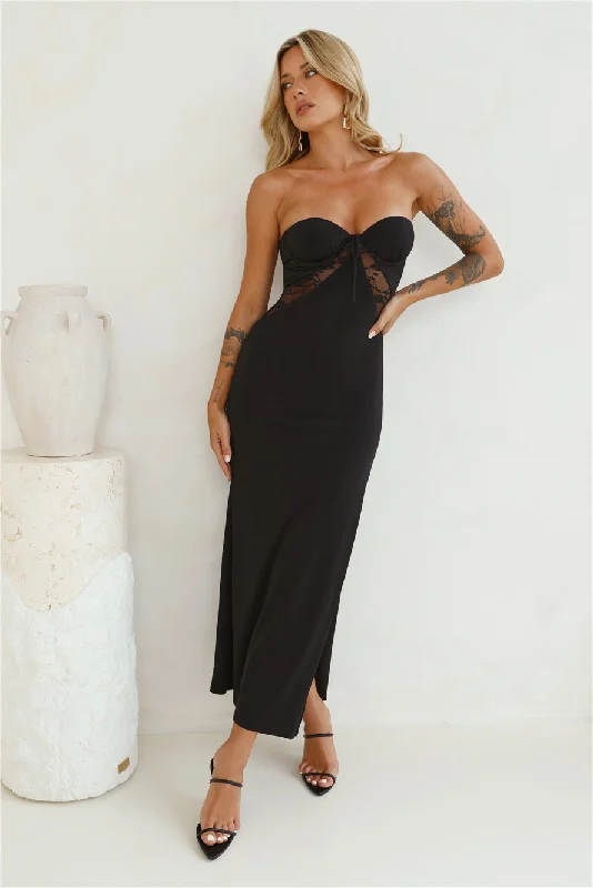 Skyscraper Strapless Lace Maxi Dress Black