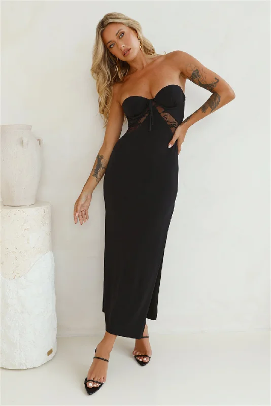 Skyscraper Strapless Lace Maxi Dress Black