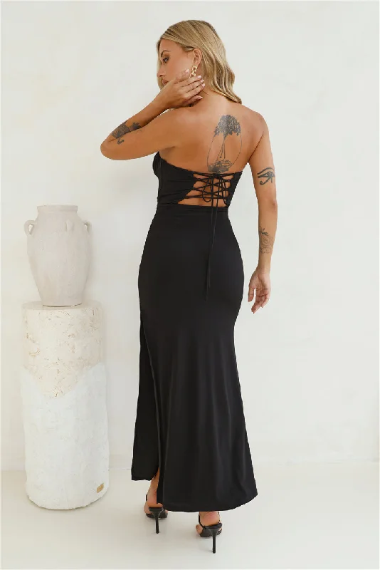 Skyscraper Strapless Lace Maxi Dress Black