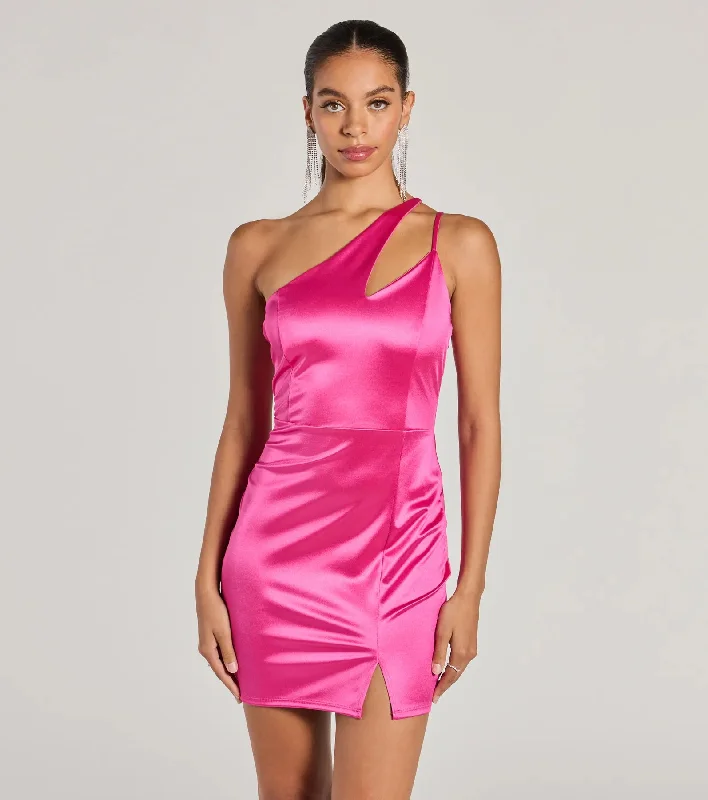 Sultry Era One-Shoulder Strappy Satin Mini Dress