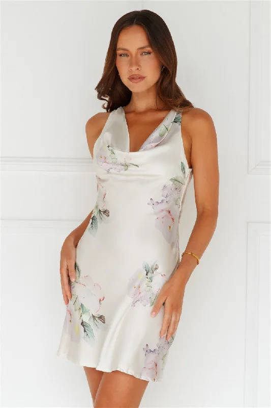 Tulip Twist Satin Mini Dress Cream