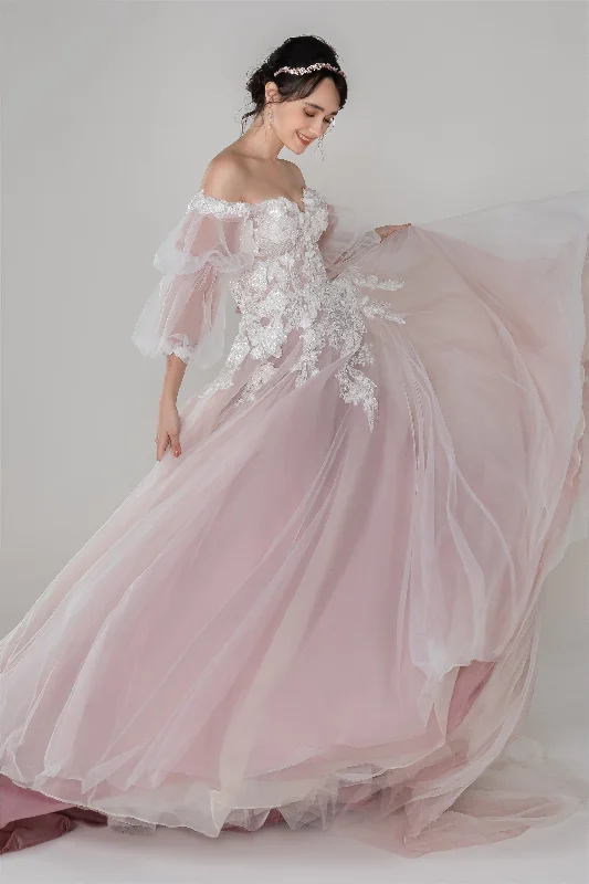 A-Line Chapel Train Tulle Wedding Dress CW2498