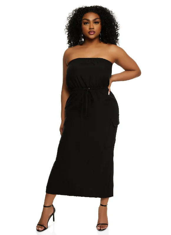 Haute Monde Tie Waist Cargo Pocket Tube Dress