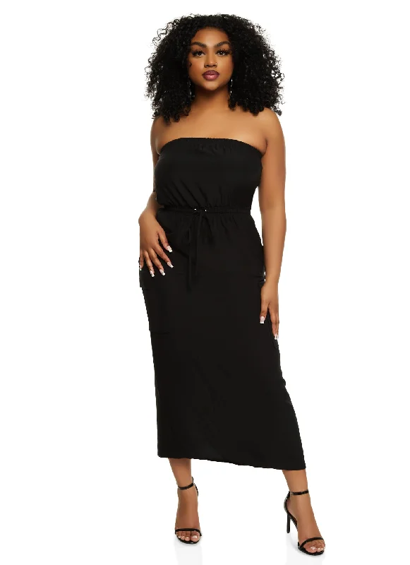 Haute Monde Tie Waist Cargo Pocket Tube Dress