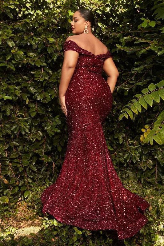 Burgundy 20 Cinderella Divine CD975C Off Shoulder Sequins Prom Dress Sale