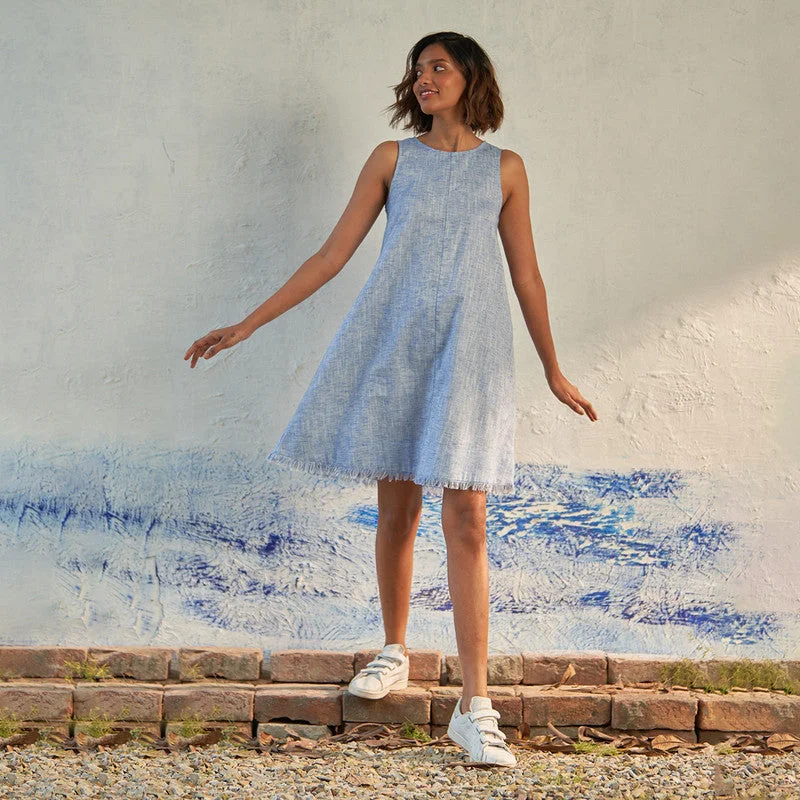 Cotton Sleeveless Mini Dress | Deep Blue | Textured