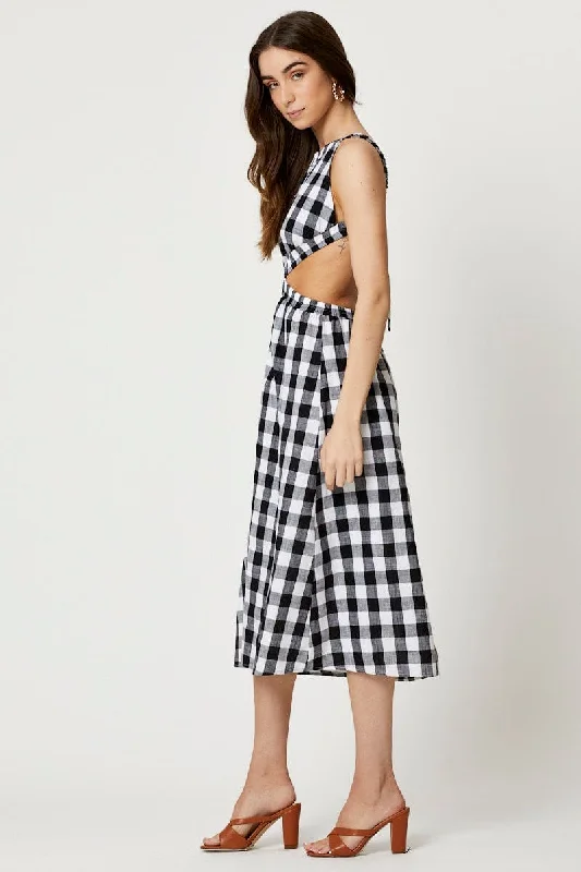 Check Cut Out Dress Sleeveless Maxi