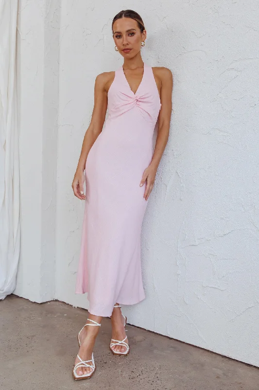 Coastal Charm Twist Back Maxi Dress Pink