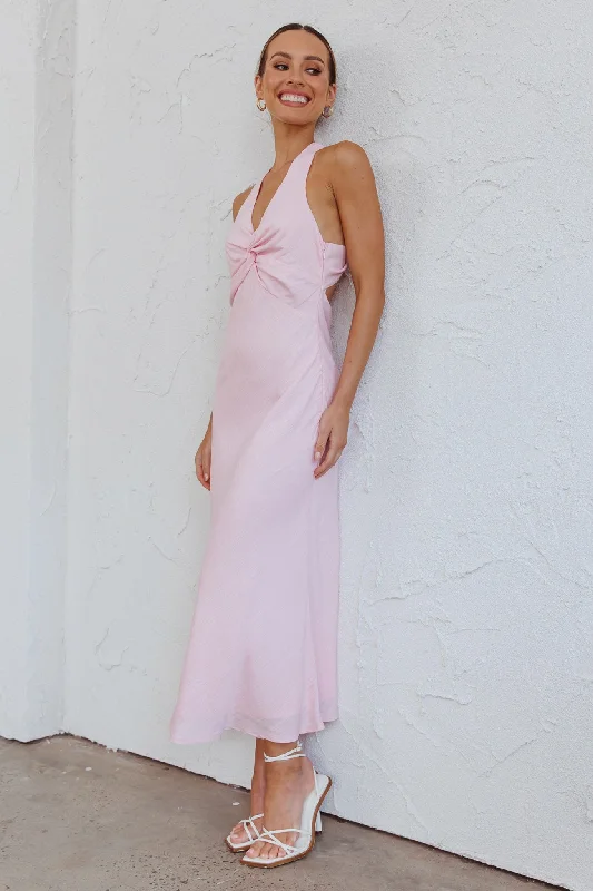 Coastal Charm Twist Back Maxi Dress Pink