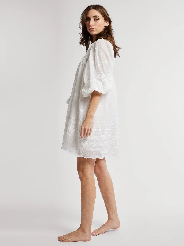 Daisy Dress in White Petal Embroidery