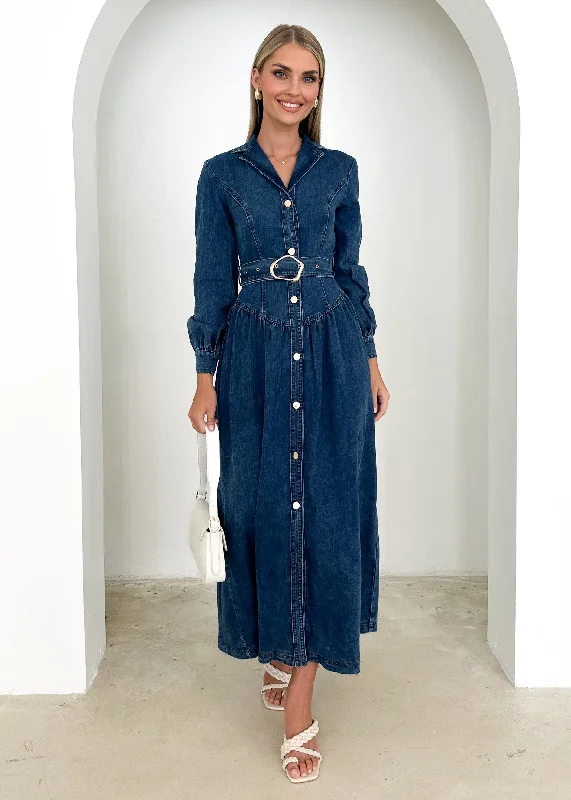 Dazer Denim Maxi Dress - Dark Blue