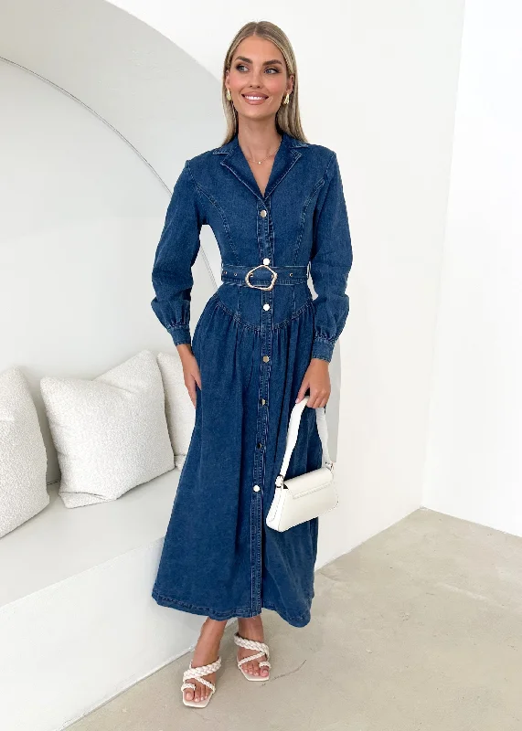 Dazer Denim Maxi Dress - Dark Blue