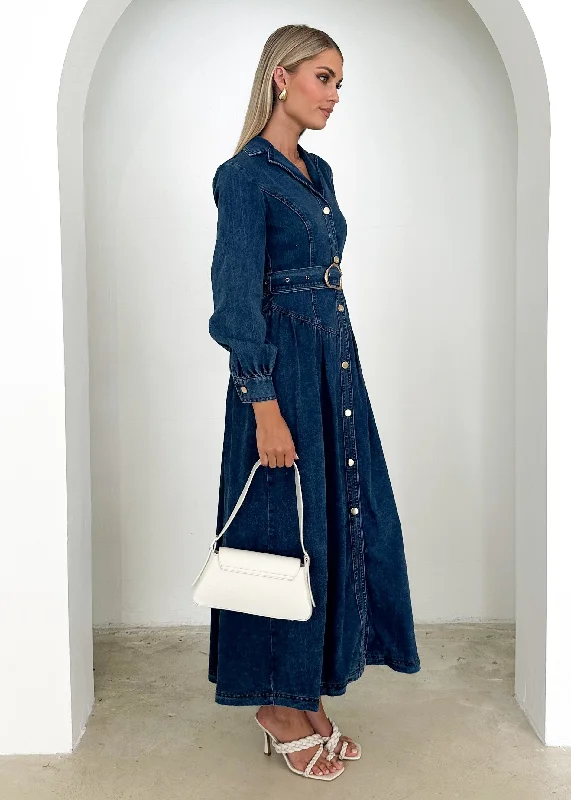 Dazer Denim Maxi Dress - Dark Blue