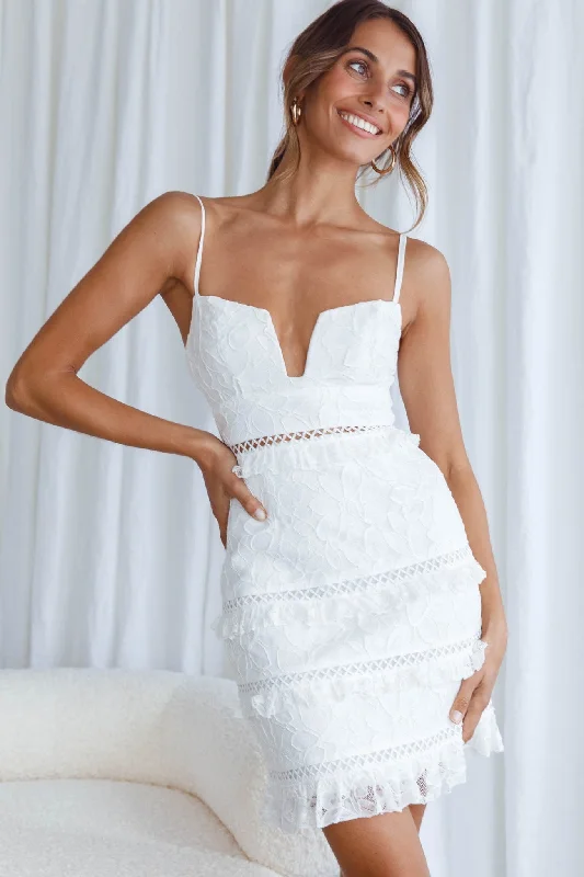 Dear Lover Cami Strap Frill Detail Lace Dress White