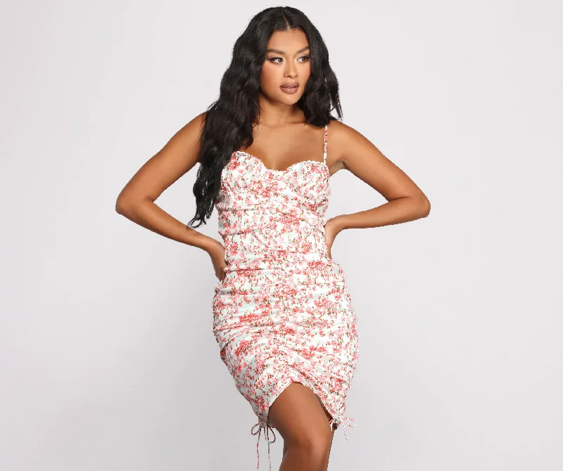 Double Drawstring Floral Mini Dress