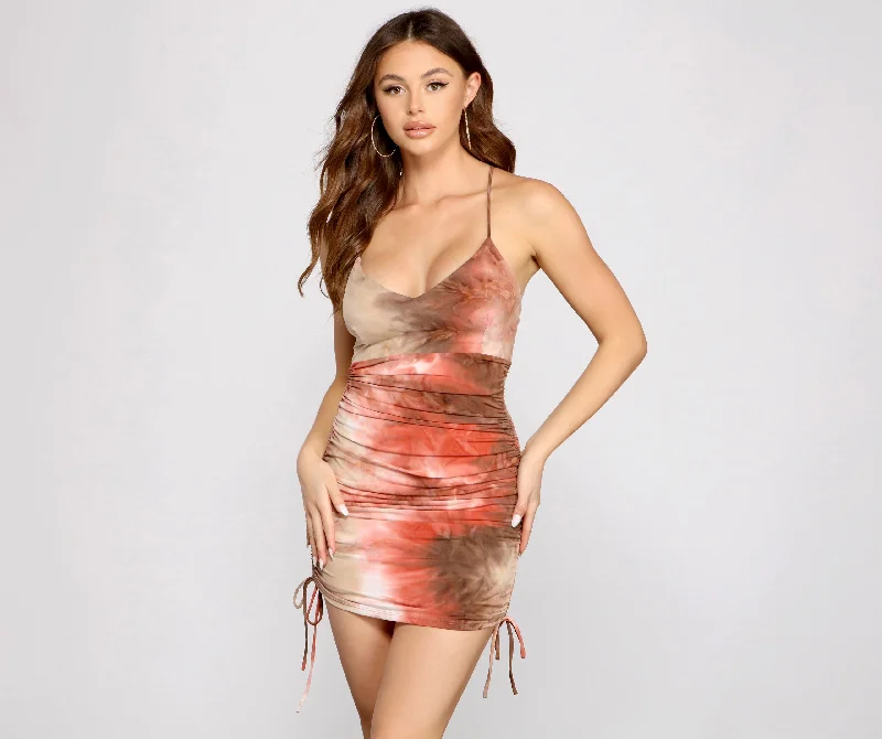 Fabulously Retro Ruched Tie Dye Dress