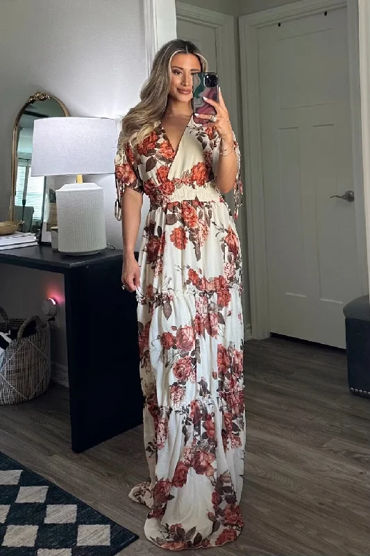 Fall Florals Maxi Dress: Cream Multi