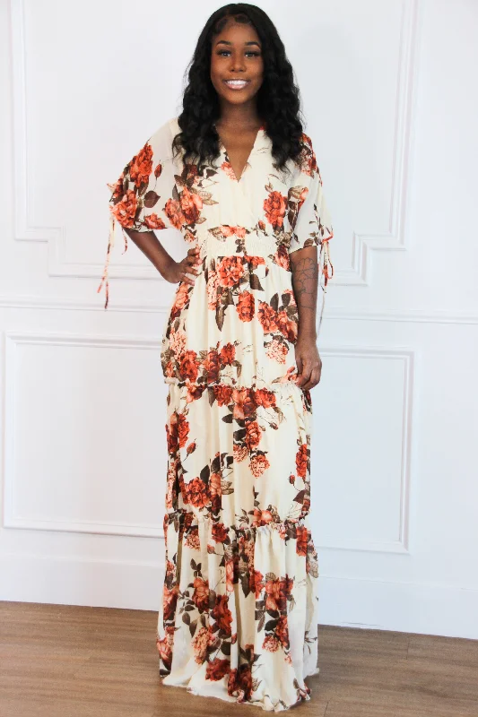 Fall Florals Maxi Dress: Cream Multi