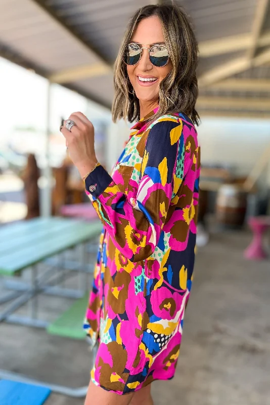 Karlie Floral Dot Abstract Button Down Shirt Dress