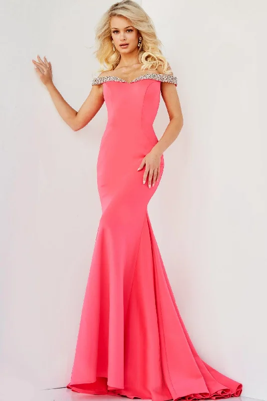 Jovani 08436 Long Off Shoulder Mermaid Prom Dress