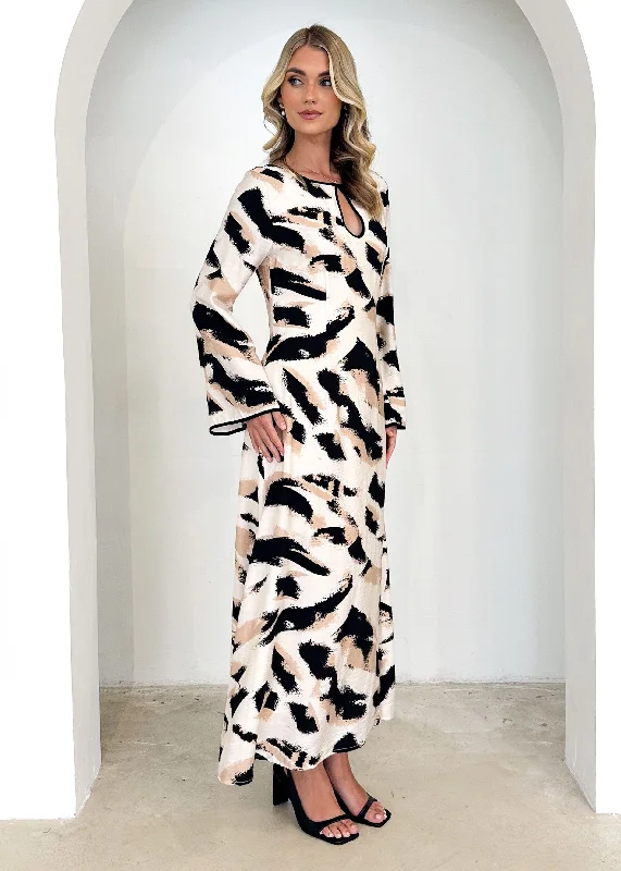 Krombae Maxi Dress - Beige Abstract