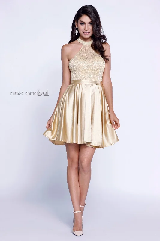 LACED BODICE HALTER NECK FLARED HEMLINE SATIN SKIRT 6217 BY NARIANNA