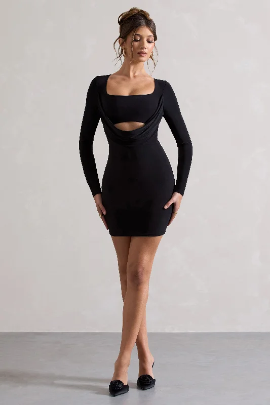 Last Call | Black Cowl-Neck Long-Sleeve Mini Dress