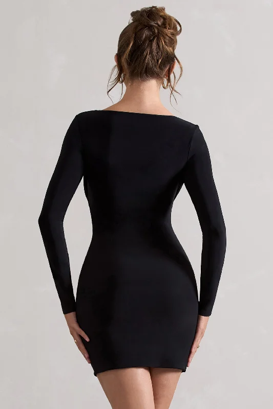 Last Call | Black Cowl-Neck Long-Sleeve Mini Dress