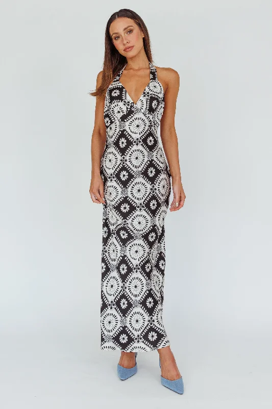 Lavara Halterneck Midi Dress Floral Black